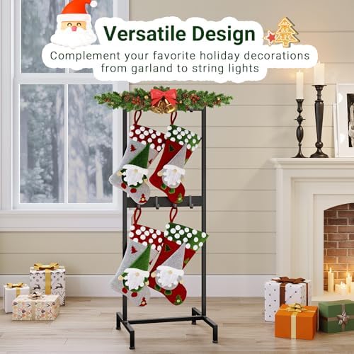 ELYKEN Vertical Christmas Stocking Holder Stand for Floor, 2 Tier Free Standing Stocking Rack with 8 Removable Hooks, Space Saving Metal Christmas Stocking Stand with Adjustable Feet, Black - Image 7