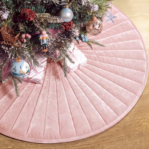 Foilswirl 36 Inch Dusty Pink Velvet Quilted Christmas Tree Skirt by Foilswirl