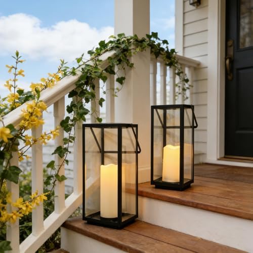 Lantern Decorative Outdoor & Indoor, 14.3'' & 11''H Metal Candle Lanterns Decor, Vintage Hanging Candle Holder for Front Porch Patio Wedding Farmhouse Home, Spring Decoration - Image 5