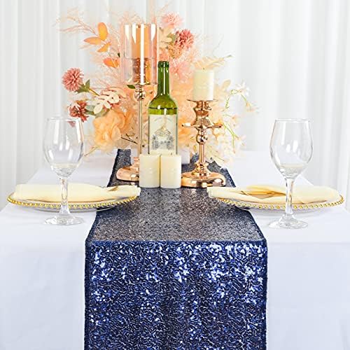 ShinyBeauty Navy Blue Table Runners 12x108” Sequin Runner for Table 20Packs - Image 2