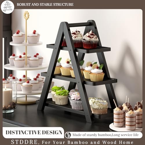 3 Tier Serving Tray Cupcake Stand and Towers Serving Tray for Party Food Tray Farmhouse Serving Platter Decorative Tray Decor Dessert Display Set Tiered Tray Stand (Black) - Image 3