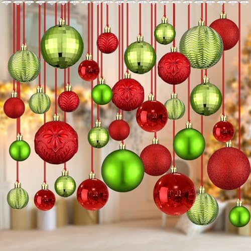 36 Pcs Christmas Balls Ornaments for Ceiling, Red, Emerald Green by Relaxgiant