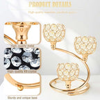 Metal Crystal Candle Holder Set of 2 - Elegant 3-Arm Metal Tea Light Centerpiece with Shining Crystal Bowl, Wedding Anniversary Table Decor for Dining, Party (Gold, 2 Pcs 3 Arm) - Image 3
