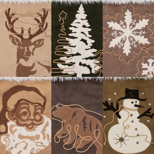 GEX Christmas Stockings 6 Pack for Family Soft Suede with Rope Stitch Embroidery Large 20" Fluffy Faux Fur Rustic Farmhouse Country Stockings for Xmas Fireplace Decoration (Set of 6) - Image 4