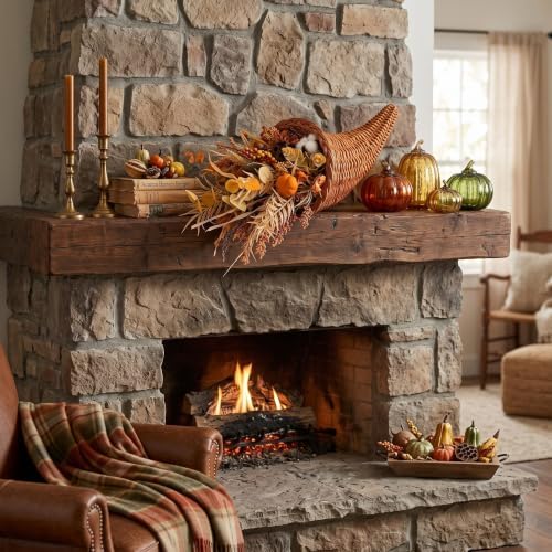 Funnymoom Fall Cornucopia Centerpiece Set with Leaves Pumpkin, Rustic - Image 5