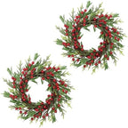 SHACOS Artificial Christmas Wreath 14" Set of 2 Small Winter Wreaths Pine Red Berries Xmas Decoration for Home Window Kitchen Cabinet Door Holiday Wreath, Red Green by SHACOS