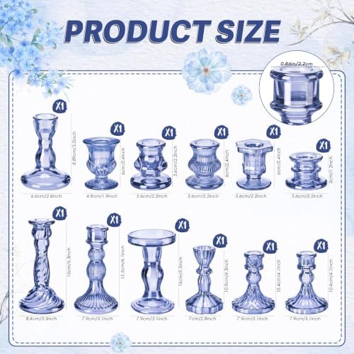 Mumufy 24 Pcs Blue Crystal Taper Candle Holders with Flameless Candles - Image 3