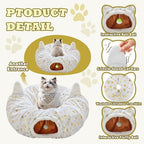 Cat Tunnel Christmas Tree Skirt, Cat Tunnel Bed with Hanging Toy Ball, Foldable Plush Cats Cave Donut Tunnel Christmas Decorations, Kitty Tunnel for Indoor Kitten Rabbit Puppy, White Gilded - Image 5