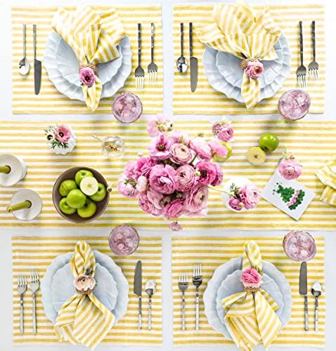 Solino Home 100% Pure Linen Table Runner, 14 x 72 in, Yellow, Amalfi Stripe - Image 3
