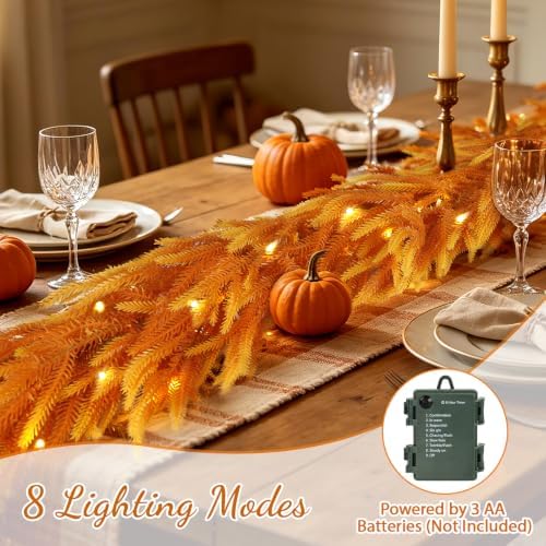 9FT Soft Touch Thanksgiving Norfolk Pine Fall Garland with Timer Lights - Image 3