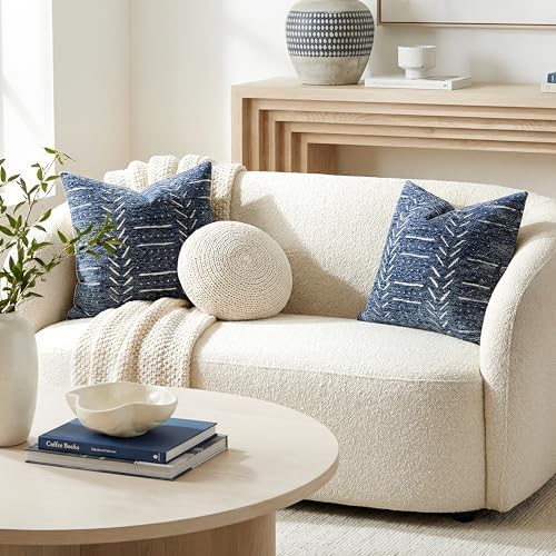 BlissBlush Decorative Throw Pillow Covers 18x18 Set of 2, Boho Blue Textured Chenille Accent Throw Pillow Covers for Couch Sofa Bed Living Room Home Décor (Cover Only) - Image 3