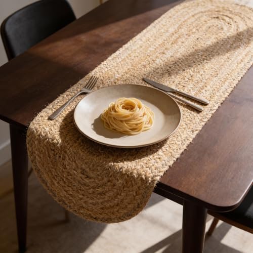 Natural Jute Table Runner, Vintage Boho Rustic Decor, Oval 60x13 Inch by CraftTrade