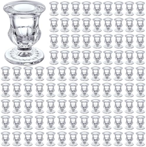 Foaincore 102 Pack Glass Candlestick Holders Bulk 2.5 Inch Taper Candle Holders Small Ritual Candle Stand Table Centerpieces for Wedding Christmas Valentine's Festival Party Dining Decorations (Clear) by Foaincore