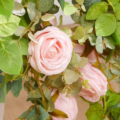 Artificial Flower Garland 2pcs 5.4ft Peony Vine Decor, Light Pink Flower - Image 4