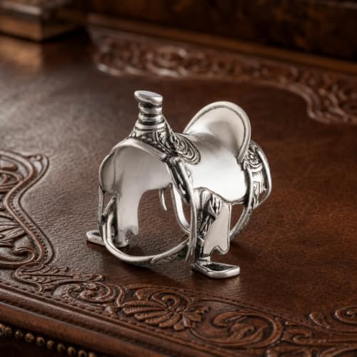 Vagabond House Pewter Cowboy Saddle Napkin Ring Western Frontier Collection 2.5 Inch Tall - Image 4