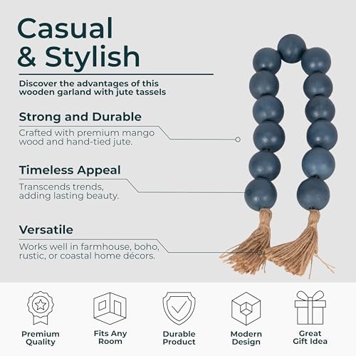 Mango Wood Decorative Object Garland – Table and Shelf Accent for Living Room, Coastal Farmhouse Decorative Objects and Home Decor Styling Detail – 32", Blue & Green Finish - Image 5