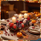 Fall Table Centerpiece Fall Thanksgiving Candle Holder with 3 Candle Holders and 3 Glass Cups, Artificial Chrysanthemum and Eucalyptus Leaves Harvest Table Centerpiece - Image 6