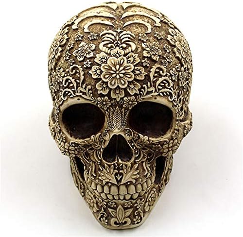 UJOY Creative Skull Flowers Sculpture 8.1'' Human Head Skeleton Statue Collectible Halloween Decoration Home Decor - Image 2