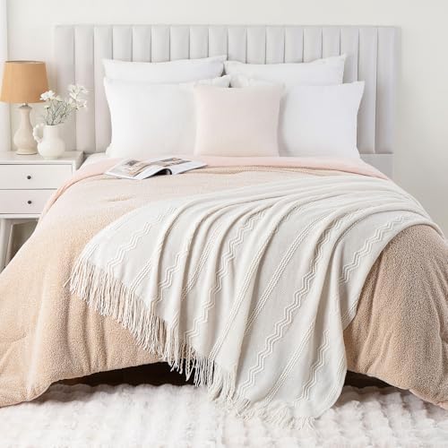 BATTILO HOME Cream Throw Blanket for Couch, Bedroom Decor Boho Throw Blanket, Decorative White Blanket Throw for Sofa Living Room, 50"x60" - Image 5