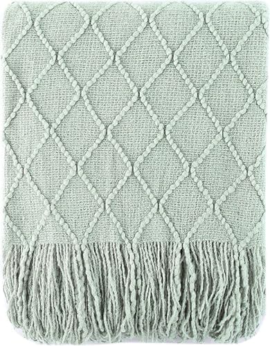 BATTILO HOME Sage Green Throw Blanket for Couch, Boho Bed Throws for Home Decor, Light Blue Throw Blanket for Sofa Living Room, 50"x60" by BATTILOHOME