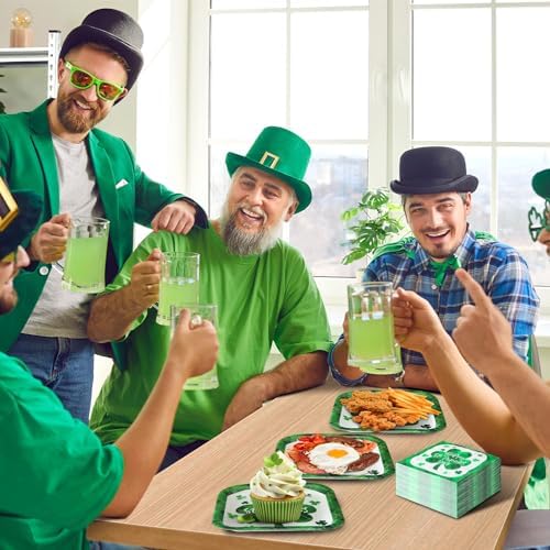 Domensi 200 Pcs St Patrick's Day Paper Plates and Napkins Includes 8.54'' Shamrock Plaid Dinner Plates and Disposable Napkins for St Patrick's Day Party Disposable Dinnerware Tableware Set - Image 5