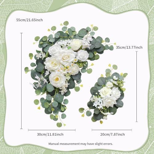 Odouzy Artificial Wedding Arch Flowers for Wedding Sign,Set of 2 for Welcome Ceremony Sign,Faux Floral Swags,Wedding, Banquet and Reception Backdrop Floral Decoration (White Champagne) - Image 2