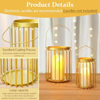 Farmhouse Lantern Decor Set of 2.Metal Candle Holders, Rustic Modern Vintage Style for Indoor Outdoor, Porch Patio Fireplace Mantle Wedding Decor (Gold,Candles not Included) - Image 3