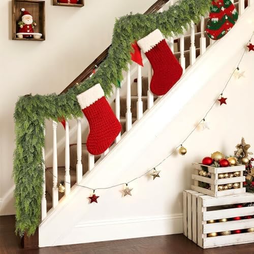 Lifelike Touch Artificial Christmas Cedar Garland for Mantle (9FT 2PCS) - Image 6