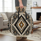 Retro Pattern Round Storage Bag 24 Inch, Brown Black Ethnic Style Weaving Texture Clothes Storage Container with Handles Heavy Duty Organizer for Comforter, Bedding & Holiday Wreaths - Image 2