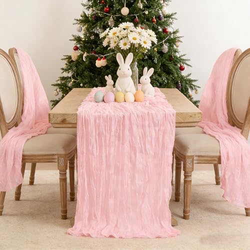 6 Pack Light Pink Cheesecloth Table Runner Boho Gauze Home Decor - Image 4