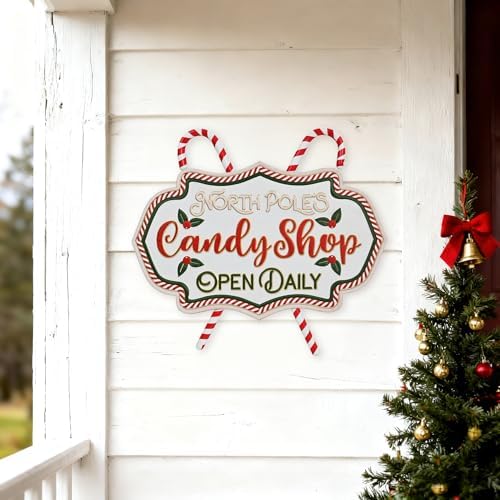 Christmas Metal Wall Sign Xmas Front Door Hanger Sign Festival Candy Cane Plaque Wall Decor Christmas Welcome Wall Mounted Decor for Indoor Outdoor Garden Porch Holiday 15.75"x13.58" - Image 5