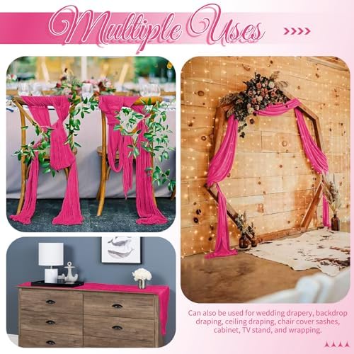 16 Pack Hot Pink Table Runner 10FT Cheesecloth Table Runner Boho Gauze Table Runners Long Rustic Sheer Fabric Table Runners for Wedding Party Bridal Shower Farmhouse & Home Decor - Image 4