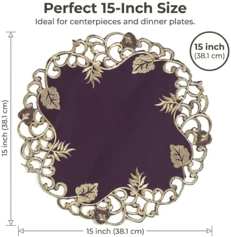 Decozen Set of 8 Doilies for Table, Lace Doilies - Rustic, Crochet, Farmhouse, Kitchen, Dining Table Centerpiece Decor - Round Christmas Placemats for Home - 15 inch Gold Plum, Tarantino Collection - Image 6