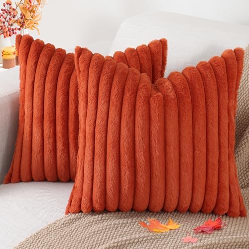 Pallene Faux Fur Fall Decorative Throw Pillow Covers 18x18 Set of 2, Rust by PALLENE