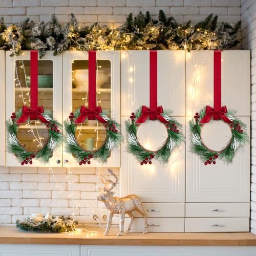 Crowye 6 Pcs Mini Christmas Wreaths Kitchen Cabinet Door, Burgundy Red - Image 5