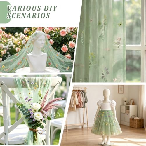 3Pcs Floral Cheesecloth Table Runner, Sage Green Table Runner 10Ft - Image 6