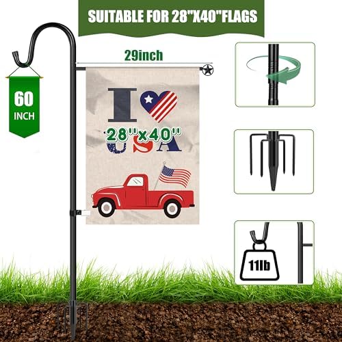 XDW-GIFTS Garden Flag Stand, Sturdy 2-Pack Flag Pole Holder with Shepherd Hook for Yard Decorations Outdoor Garden Flag Holder for 28''x40'' Flags 60 in Heavy Duty Yard Flag Post Stake (Without Flag) - Image 2