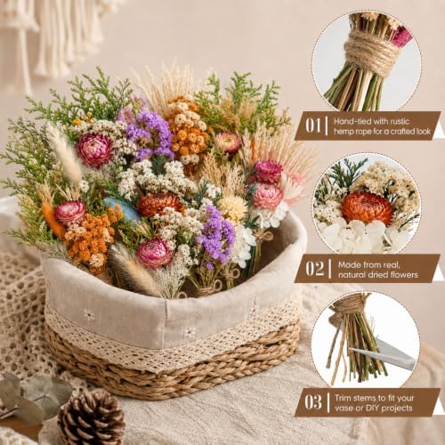 12/24PCS Handmade Dried Flower Bouquet with Stems Natural Dried Wildflowers 7.5” Mini Dry Flowers for Vase Farmhouse Decor, Wedding Styling, Photography Props, Gift DIY(24pcs, Gerbera Daisy) - Image 5