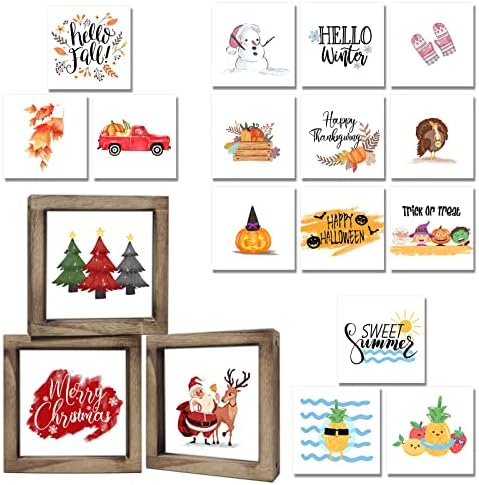 Spring Decor Farmhouse Summer Home Decor Signs 36 Interchangeable Sayings with 3 Wooden Frames for Office and Living Room Tiered Tray Decor Table Desk Wall Decor Seasonal Decoration Holiday Gift by KALAWA