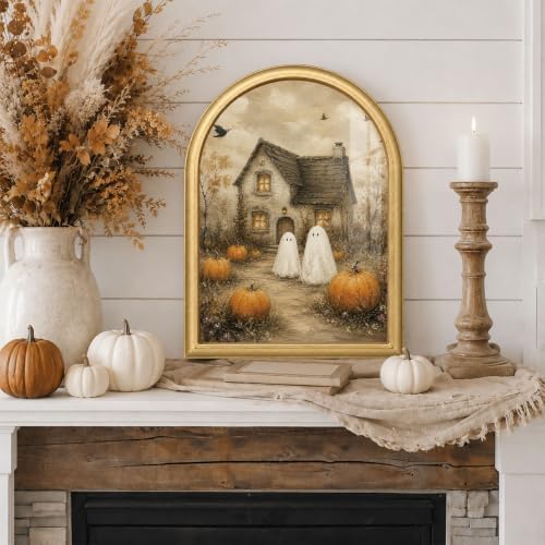 Wheatwin Halloween Wall Art, Vintage Arched Gold Framed Wall Art Ghosts - Image 7