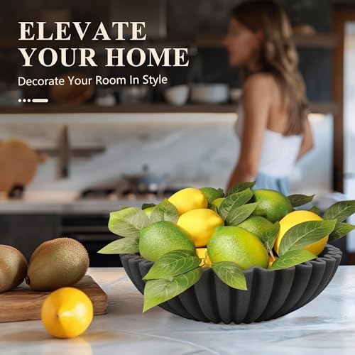 YMXYJM Large Decorative Bowl, Modern Handicraft Bowls for Home Decor, Decorative Fruit Bowl for Kitchen, Ruffle Bowl Decor, Stylish Key bowl for Entry Table, Artificial Stone Black - Image 6