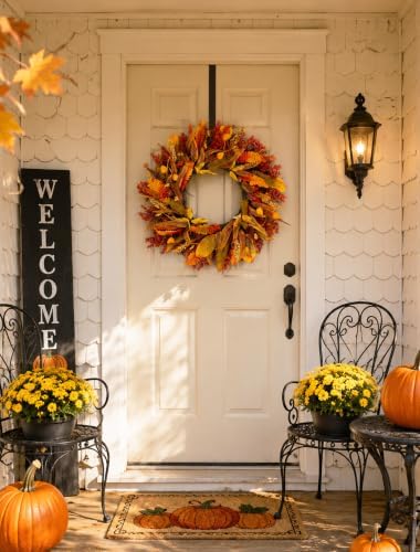 26" Fall Wreaths for Front Door: Autumn Eucalyptus Leaf Wreath - Image 2