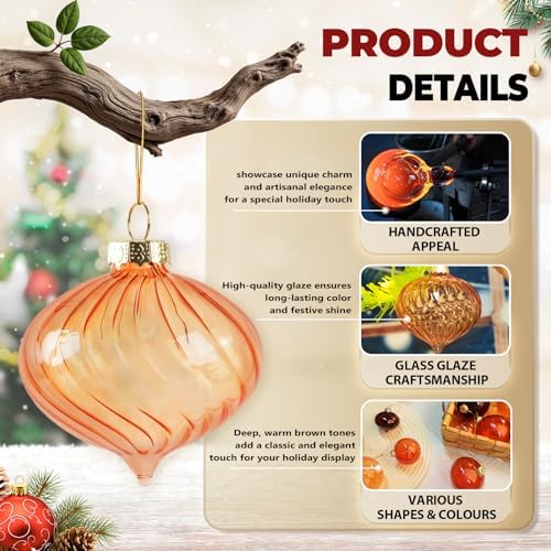 Brown Glass Christmas Ornaments, 12-Pc Vintage Ball & Onion Shapes for Tree - Image 3