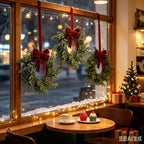 6 Pcs Small 4th of July Hanging Wreaths for Cabinets Patriotic Mini Candle Ring Wreath with Red White Blue Flowers (6, Winter Greenery Cedar Burgundy Bow) - Image 3