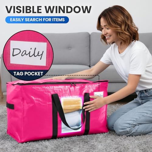 TAILI 12 Pack Pink Extra Large Moving Bags,Storage Bags with Visible Window - Image 5
