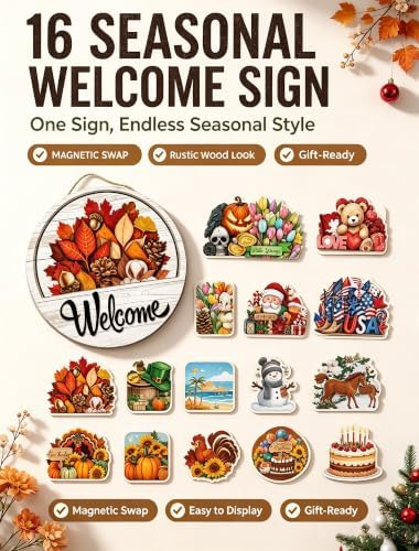 Interchangeable Welcome Sign for Front Door, 12 Inch Wood Hanging Sign，setA - Image 2