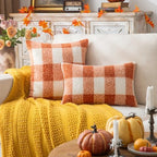 AQOTHES Plaid Fall Throw Pillow Covers Orange Write 20x20 Inch Set of 2 - Image 2