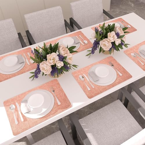 Maxpearl Faux Leather Placemats Set of 6, Easy to Clean, Peachy Pink - Image 2