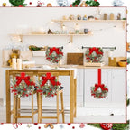 Dingion 6 Pcs 6" Christmas Mini Cabinet Wreaths for Kitchen with Ribbon - Image 6