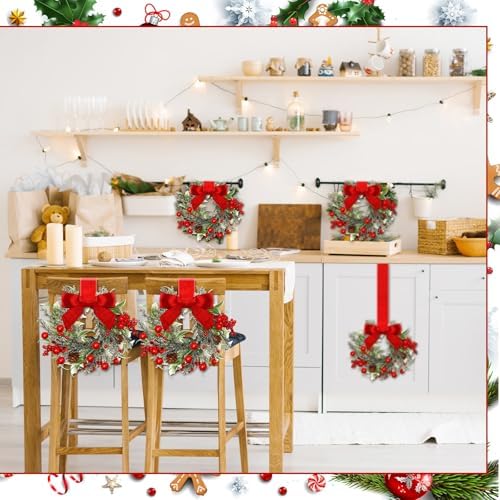 Dingion 6 Pcs 6" Christmas Mini Cabinet Wreaths for Kitchen with Ribbon - Image 6
